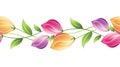 Seamless tulip floral border design on white background