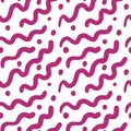 Seamless twisty lines and dots. Red color. For pattern, canvas or wrapping paper. Flat doodle illustration. Vector