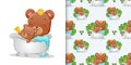 The seamless of the two bear are taking a bath on the bathtub with rubber duck Royalty Free Stock Photo