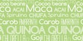 Seamless typography pattern. Superfood names outlined and bold