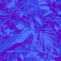 Seamless Ultraviolet Hawaiian tropical pattern with, palm leaves and flowers. Royalty Free Stock Photo