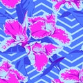 Seamless Ultraviolet Hawaiian tropical pattern with, palm leaves and flowers.