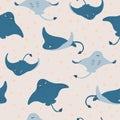 Seamless underwater pattern with stingray fish