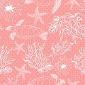 Seamless underwater sea ocean turtle plants pattern