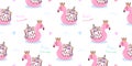 Seamless Unicorn cartoon with flamingo rubber summer character kawaii animals pattern background