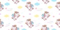 Seamless unicorn fairy cartoon cute Pony Child animal pattern holding magic wand in sky with pastel cloud