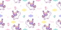 Seamless unicorn fairy cartoon cute Pony Child animal pattern jump in sky with pastel cloud Royalty Free Stock Photo