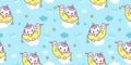 Seamless unicorn fairy cartoon cute Pony Child animal pattern sleep on moon sweet dream with pastel cloud Royalty Free Stock Photo