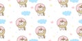 Seamless unicorn fairy cartoon cute Pony Child with sweet donut animal pattern