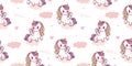 Seamless unicorn pattern animal Pegasus on sweet cloud cartoon kawaii vector animal horn horse fairytale illustration Royalty Free Stock Photo