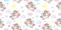 Seamless unicorn pattern animal Pegasus on sweet cloud cartoon kawaii vector animal horn horse fairytale illustration