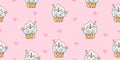 Seamless Unicorn pattern animal vector eat ice cream cone sweet dessert pastel color pony cartoon Kawaii Character