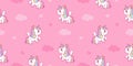 Seamless Unicorn vector pegasus cute pony cartoon with cloud kawaii animals pattern background Royalty Free Stock Photo