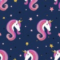 Seamless unicorns pattern. Vector magic illustration.