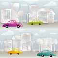 Seamless urban sight with colorful cars