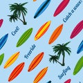 Seamless vacation pattern with surfboards