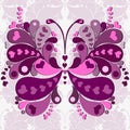 Seamless valentine pink-purple pattern with big butterfly