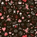 Seamless Valentine`s day pattern with doodle elements