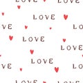 Seamless Valentines Background with Red Hearts and Text Love Royalty Free Stock Photo