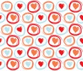 Seamless Valentines Day background with circles and hearts. Tiled vector holiday texture. Love wrapping paper design.