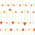 Seamless Valentines Day background with Cupid`s arrows. Tiled vector holiday texture. Love wrapping paper design. Royalty Free Stock Photo