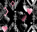 Seamless Valentines Day hearts black white pattern