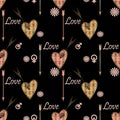 Seamless Valentines day pattern with patchwork textured hearts p Royalty Free Stock Photo