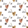 Seamless Valentines day pattern with patchwork textured hearts p Royalty Free Stock Photo