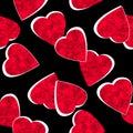 Seamless Valentines Day red hearts black pattern