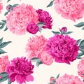 Seamless varicolored peonies