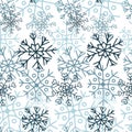 Seamless vector abstract design of lined silhouette ornamental snowflakes