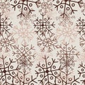 Seamless vector abstract design of lined silhouette ornamental snowflakes