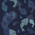 Seamless vector abstract fish pattern with dark blue overnight b Royalty Free Stock Photo