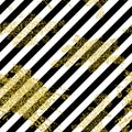 Seamless vector with abstract glitter splash textute on black and white stripes. Golden vintage background.