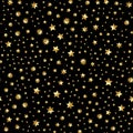 Seamless vector with abstract gold glitter star texture on black backdrop. Golden vintage background Royalty Free Stock Photo