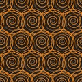 Seamless vector abstract netting pattern with orange circles on a dark background Royalty Free Stock Photo