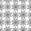 Seamless vector abstract pattern lined silhouette ornamental star snowflakes