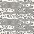 Seamless vector abstract pattern with lines and dots in monochrome. Background of repeatable organic rounded shapes Royalty Free Stock Photo