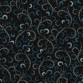 Seamless vector abstract pattern ornate floral ornament based on traditional asian art in blue colors on black background.