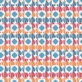 Seamless vector abstract pattern with tetured geometric shapes in blue white red and orange