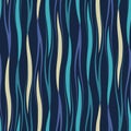 Seamless vector abstract pattern with waves in blue and beige colors on dark background. Endless wavy print