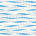 Seamless vector abstract pattern with waves and bubbles in blue and white colors. Endless wavy background Royalty Free Stock Photo