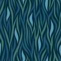 Seamless vector abstract wavy pattern with natural motif in blue-gray colors on dark background Royalty Free Stock Photo