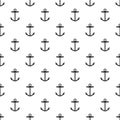 Seamless vector anchor pattern. Nautical design with trendy geometric anchors. Black and white ocean shapes. Monochrome Royalty Free Stock Photo