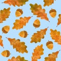Seamless Vector Autumn Pattern With Watercolor Acorns And Oak Leaves