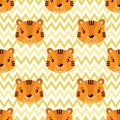 Seamless vector baby pattern with animals tiger face.