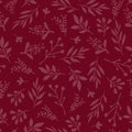 Seamless vector background with abstract leaves red. Simple leaf texture in red, endless foliage pattern. Subtle Christmas Royalty Free Stock Photo