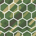 Seamless vector background with camouflage pattern. The military colors. Green-olive range of colors.