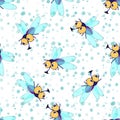 Seamless vector background with cartoon flies.