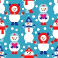 Seamless vector background with Christmas snowmen. Winter holiday vintage pattern. Royalty Free Stock Photo